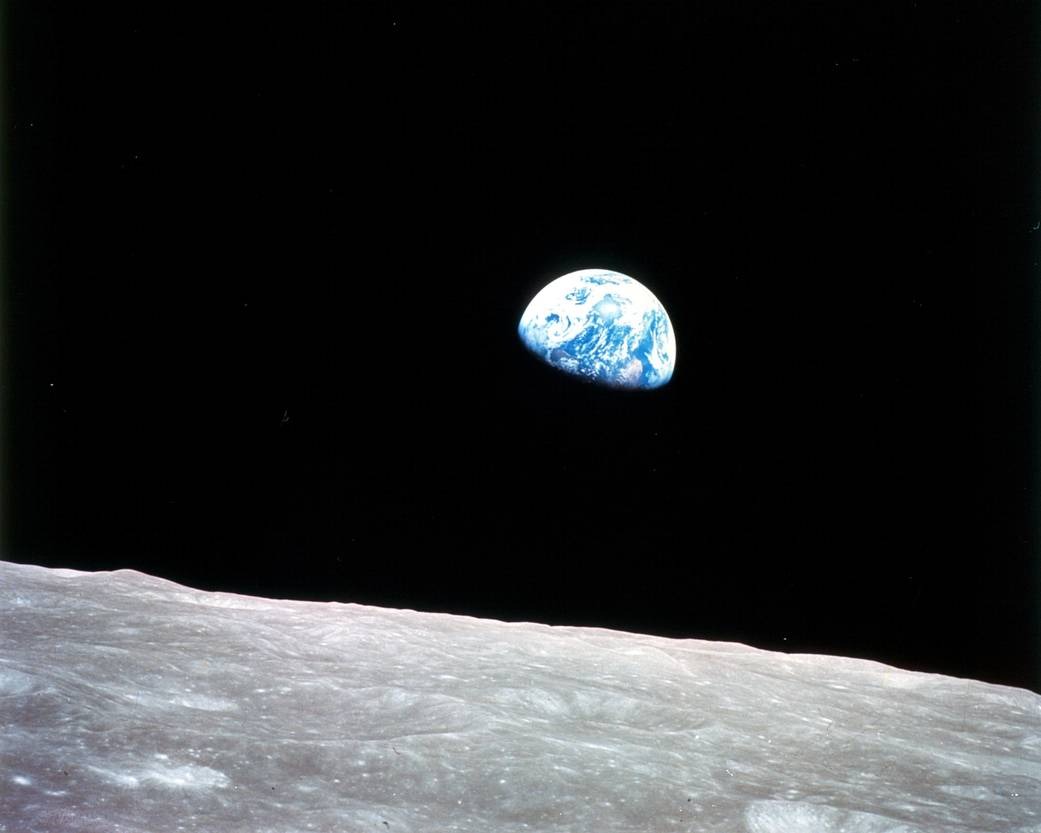 Earthrise is a photograph taken from the moon of the earth suspended in space. 