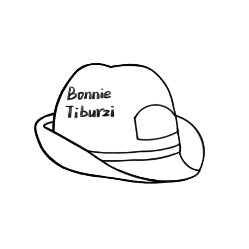 A black and white line sketch of a pilots cap. With the name Emily Howell Warner.
